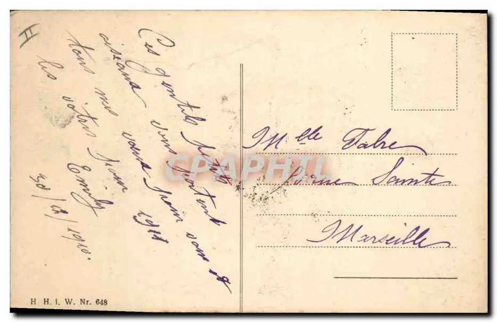 Pássaros em galho de pinheiro nevado — Bom ano! — H.H.I.W. Nr. 648 - Verso