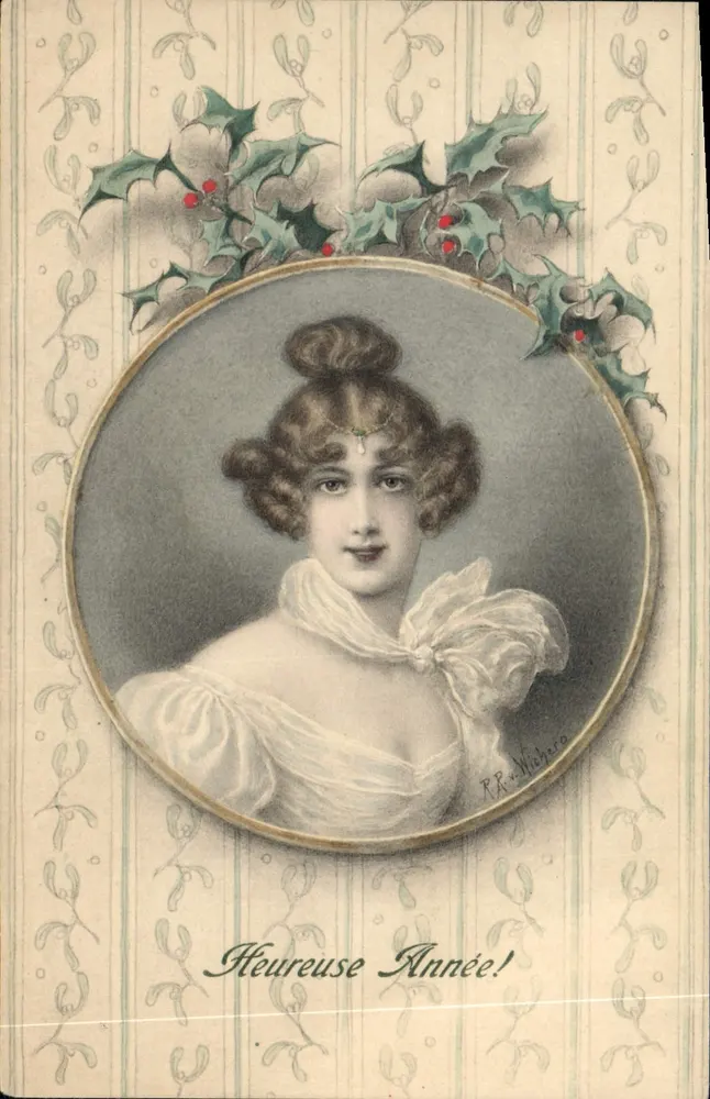 Porträt einer Frau — Glückwünsche zum neuen Jahr — M. M. Vienne, Nr. 229 - Vorderseite