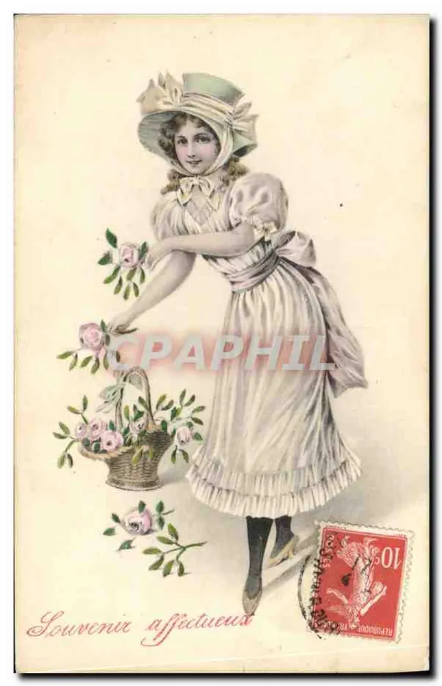 Junge Mädchen mit einem Rosenkorb — Zärtliches Andenken — Serie 502 - Vorderseite