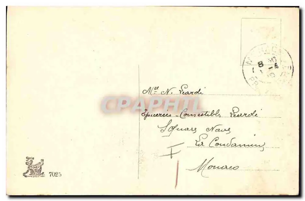 Mädchen mit Blumenkorb und Fisch — Verlag J.M. — Serie 7025 - Rückseite