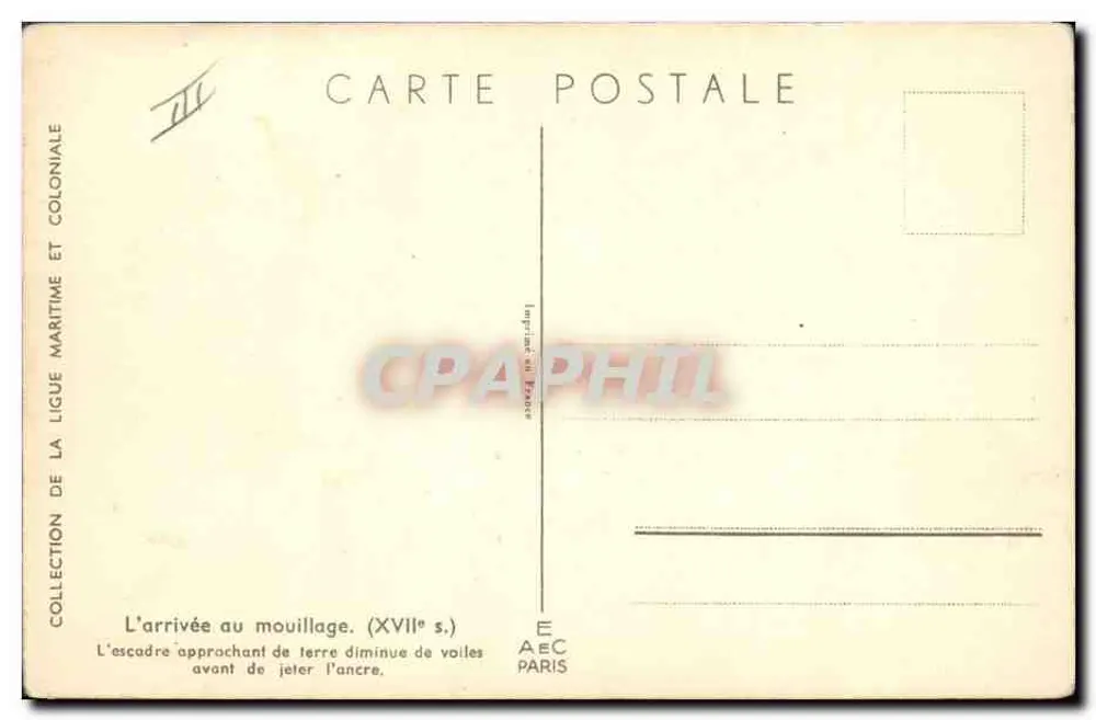 Arrivo di una squadra al molo — XVII secolo — Collezione della Lega Marittima e Coloniale, AEC Paris - Verso