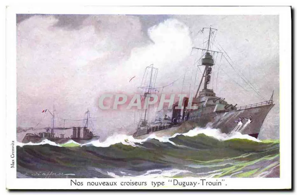 Unsere neuen Kreuzer vom Typ "Duguy-Trouin" — Illustration von Max Grennitz — Maritime- und Kolonialliga - Vorderseite