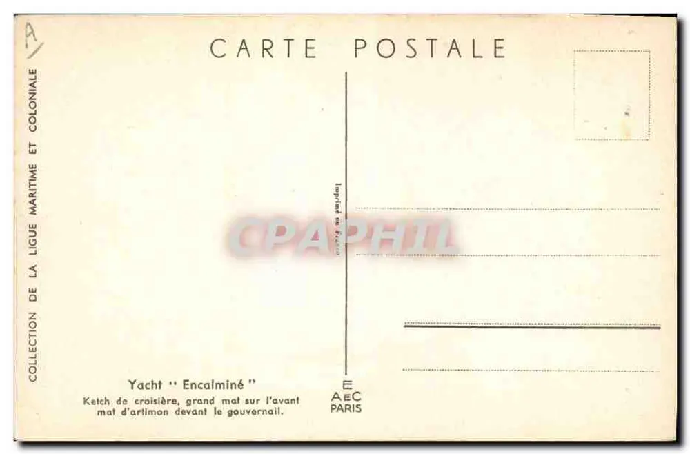 Yacht "Encalminé" — Kreuzfahrerketch mit großem Mast vor dem Ruder — L. Hoffner, n°5 - Rückseite