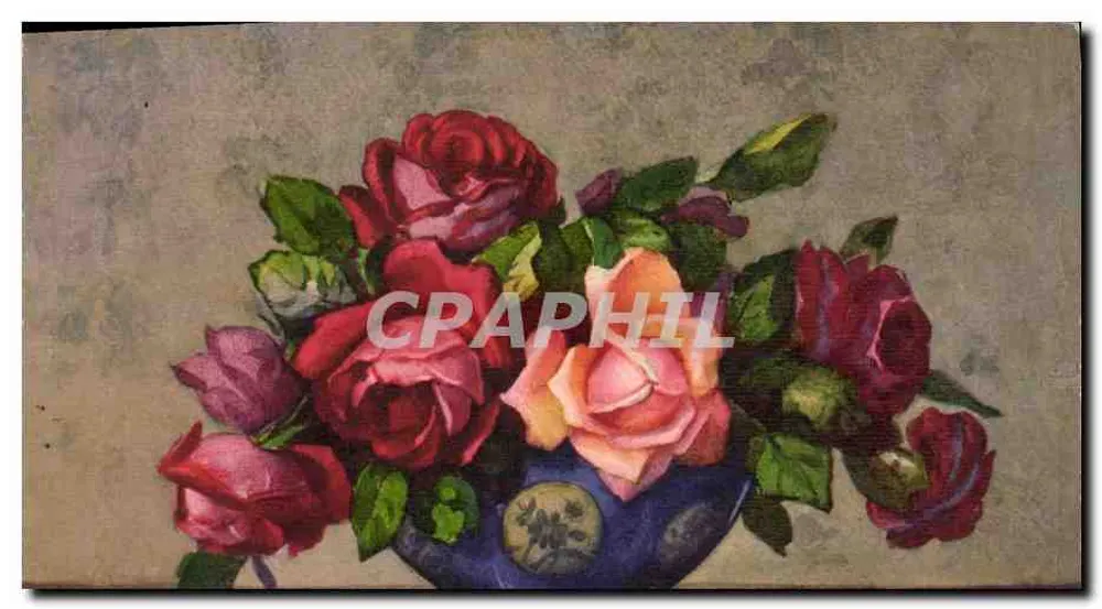 Bouquet de rosas — em um vaso azul — STF, No. 511 - Frente
