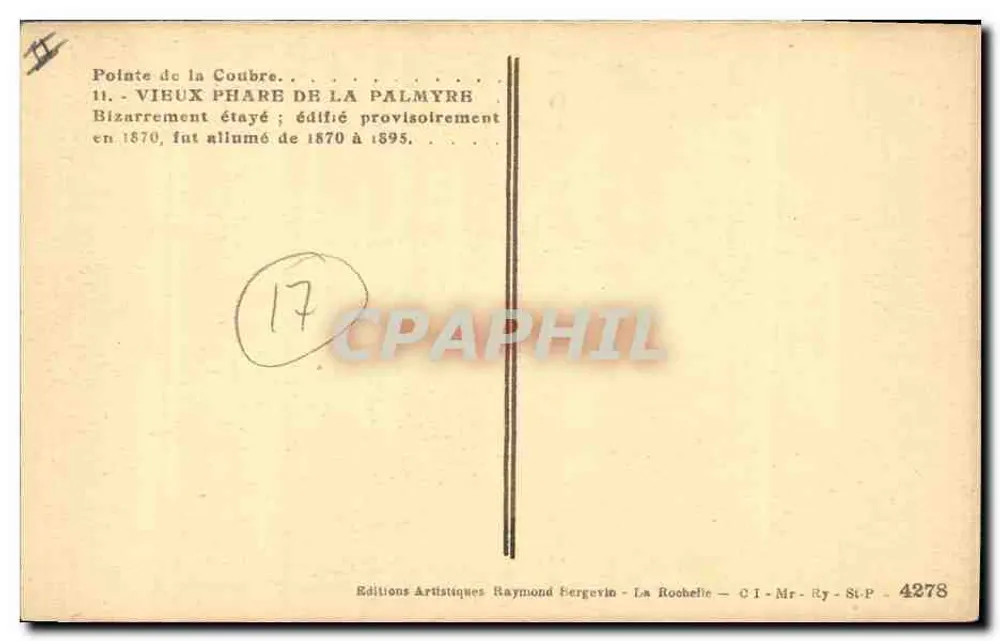 Pointe de la Coubre — Altes Leuchtturm von La Palmyre — Verlag Raymond Bergevin - Rückseite