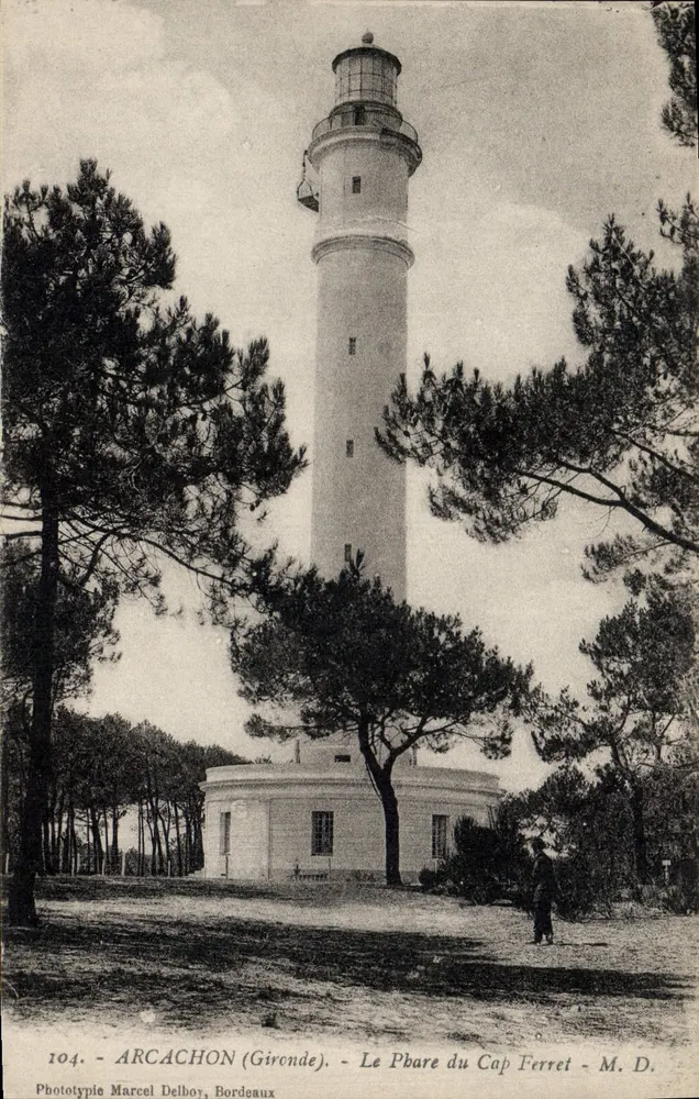 Arcachon (Gironde) — A Torre de Farol do Cap Ferret — Fototipia Marcel Delbo, Bordeaux, n° 104 - Frente