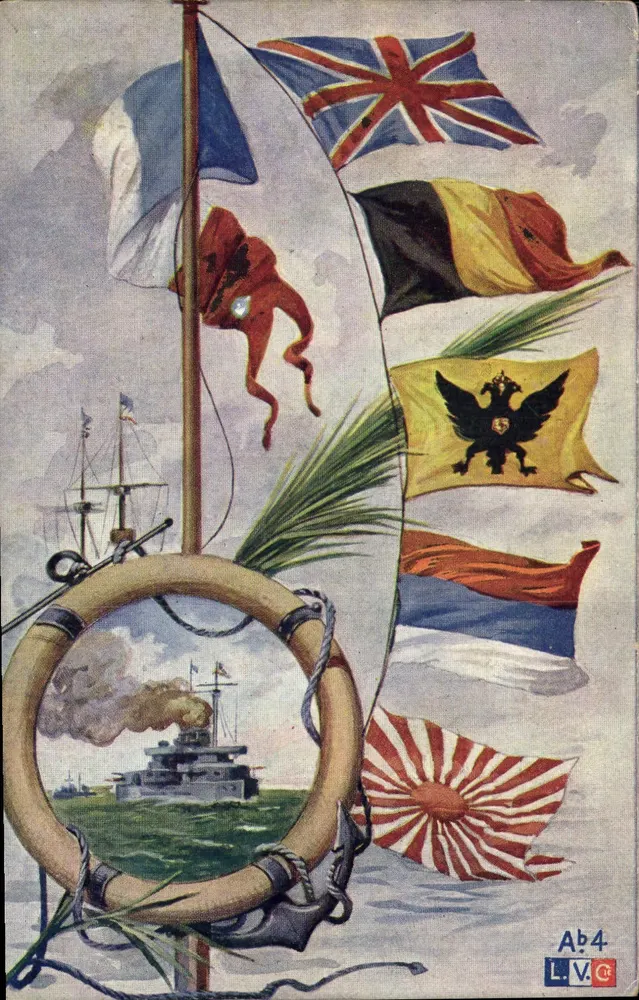 Navio de guerra — Bandeiras das grandes potências — editor L.V.G. n° Ab4 - Frente