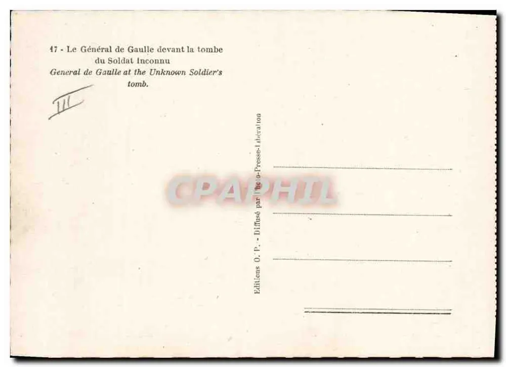 General de Gaulle vor dem Grab des Unbekannten Soldaten — Éditions O.P. — n°47 - Rückseite