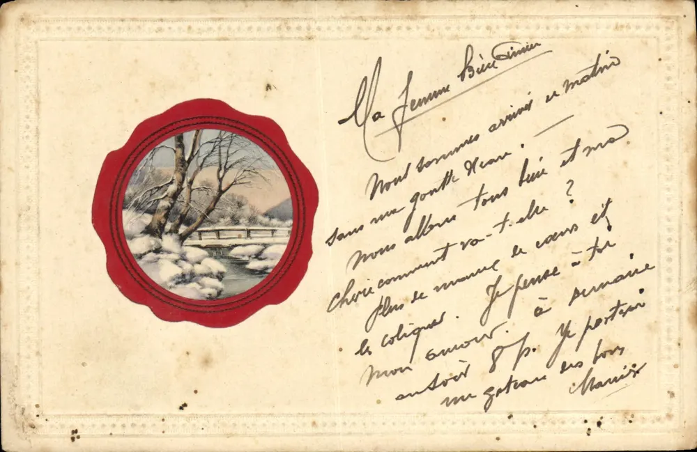 Winterlandschaft — schneereicher Blick mit Brücke — Serie 546 - Vorderseite