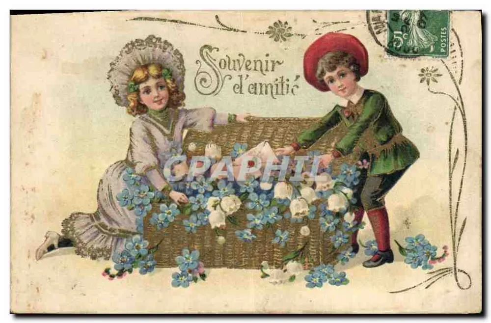 Kinder mit einem Blumenkorb — Souvenir d'émilic — Verleger nicht sichtbar - Vorderseite