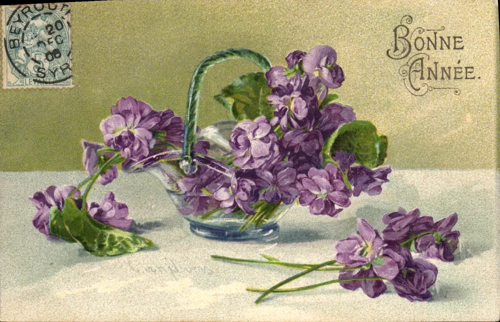 Violetas em um vaso — Boa Ano — Editor G. Levant, Beirute - Frente