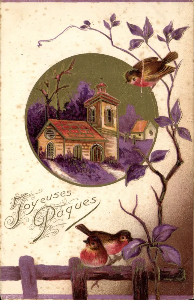 Igreja rural — Páscoa — Carta postal da União Postal Universal - Frente