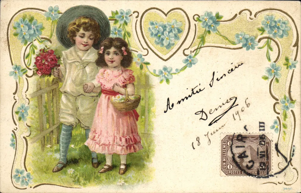 Kinder spielen — Blumenmuster — unbekannter Verlag - Vorderseite