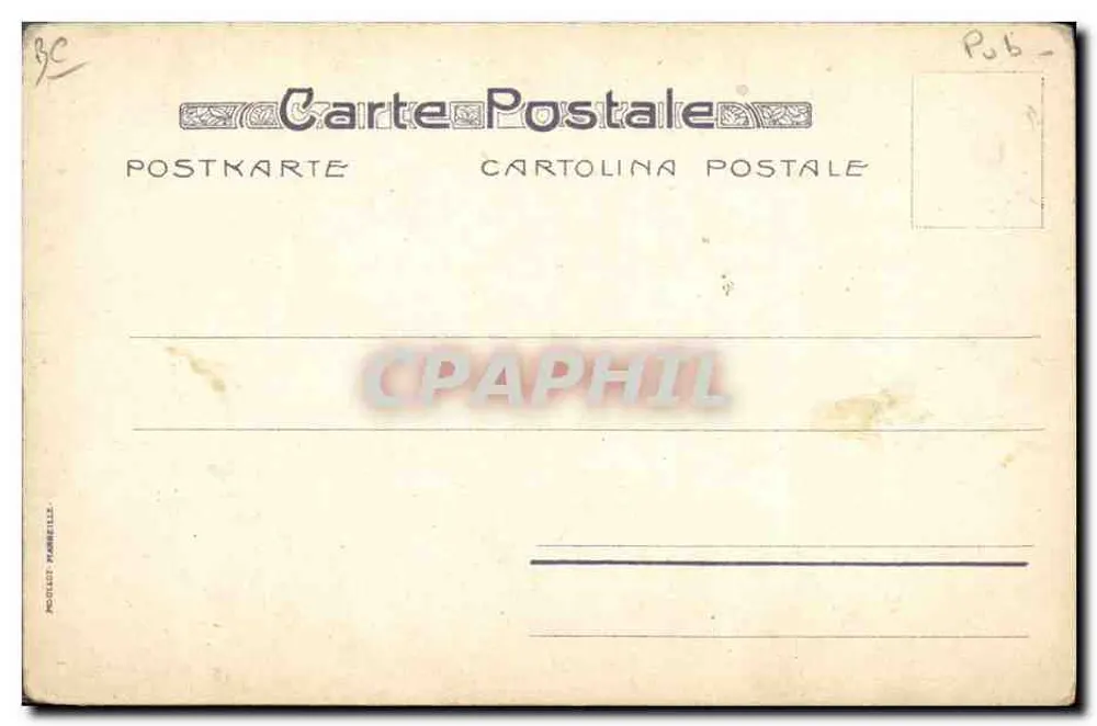 Nourrisson transporté par des lutins — Éditeur : Carte Postale (verso) — N° de série : Pub. - - Verso