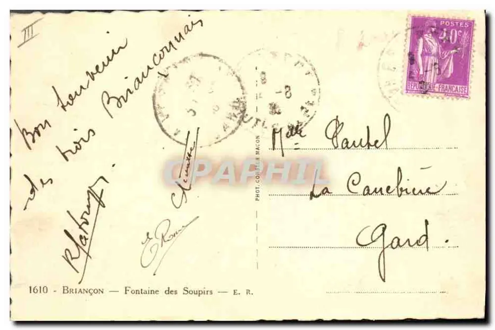 Fonte dos Suspiros — Briançon — Editor E.R. n°1610 - Verso