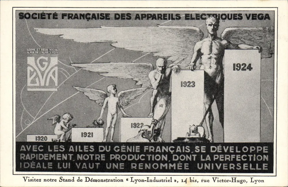 Société Française des Appareils Électriques Véga — Entwicklung der Produktion 1920-1924 — Verlag Véga, Lyon - Vorderseite