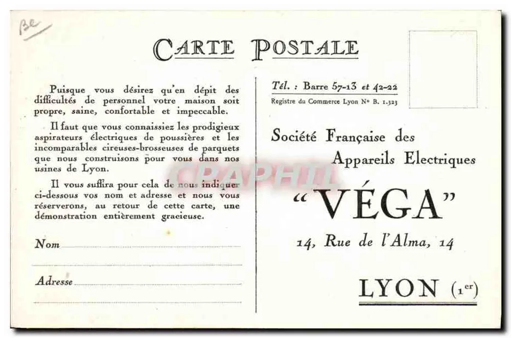 Société Française des Appareils Électriques Véga — Entwicklung der Produktion 1920-1924 — Verlag Véga, Lyon - Rückseite