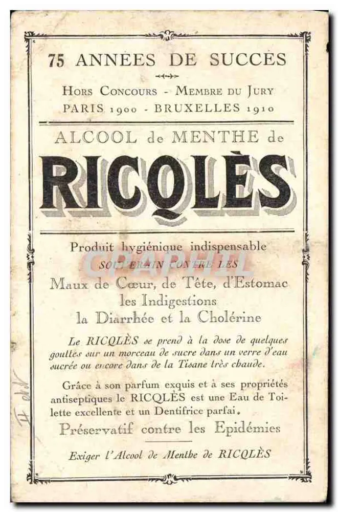 Alcool de Menthe de Ricqlès — Publicidade e cena humorística — PlANCHE VI - Verso