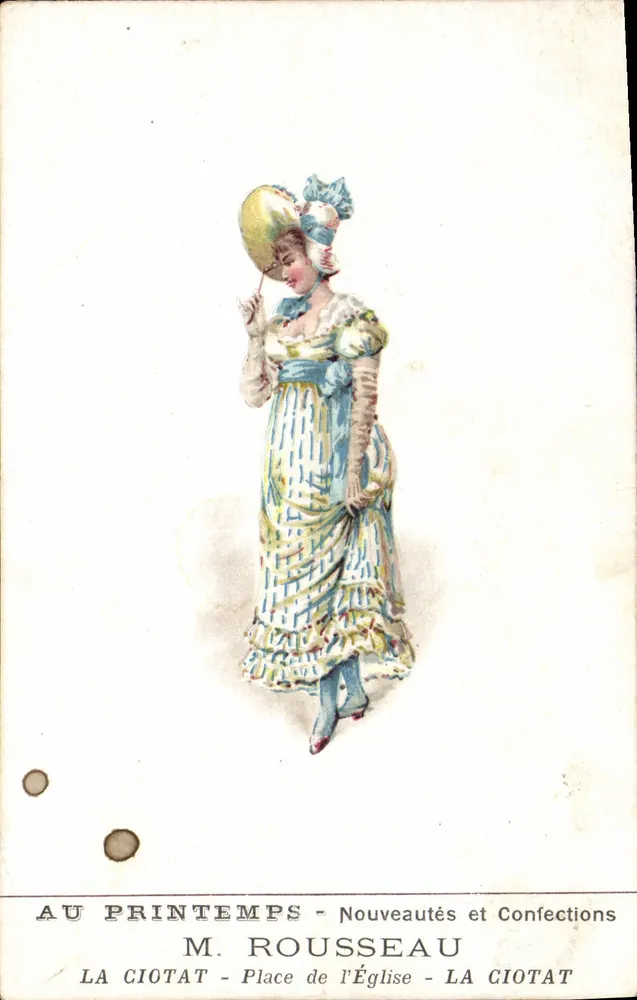 Frau im Frühjahrskleid — M. Rousseau, La Ciotat — Place de l'Église - Vorderseite