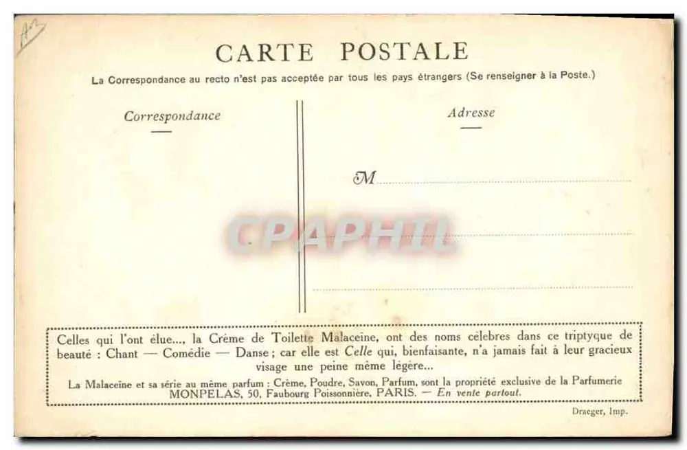 As que a elegeram... A Malaceïne? — Parfumerie Monpelas, Paris - Verso