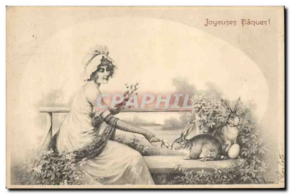Frau und Hasen — Ostern — Verlag M. M. Vienne, Nr. 178 - Vorderseite