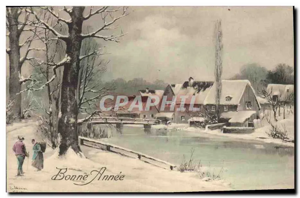 Schneeviertel — Winterlandschaft mit Paar — Verleger: L. Lobbina - Vorderseite