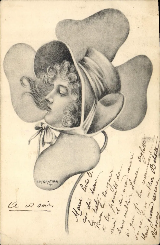 Frau mit Hut — Tuschezeichnung — E.M. Kantner, 1901 - Vorderseite