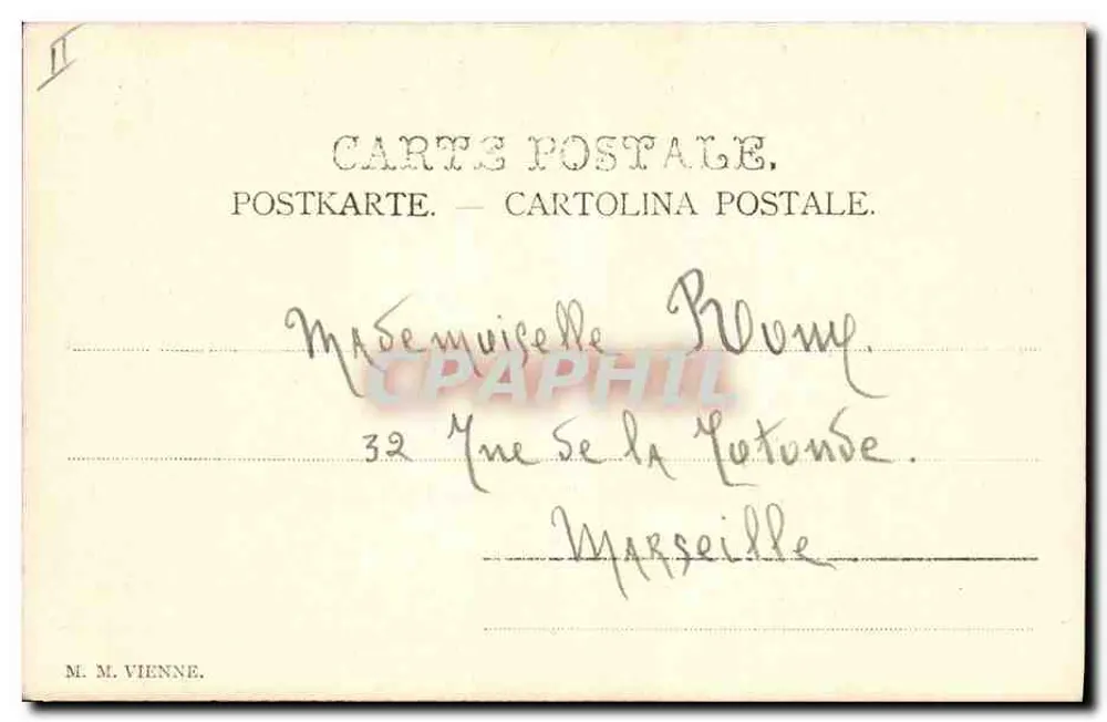 Junge Frau in eleganter Kleidung — für das 20. Jahrhundert — Verlag M. M. Vienne, n° II - Rückseite