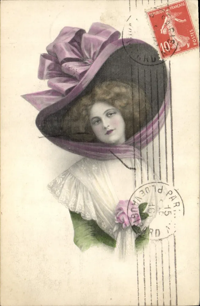 Junge Frau in einem violetten Hut — Verleger H. Christ, Wien, Nr. 169 — 10-Centimes-Rot-Stempel - Vorderseite