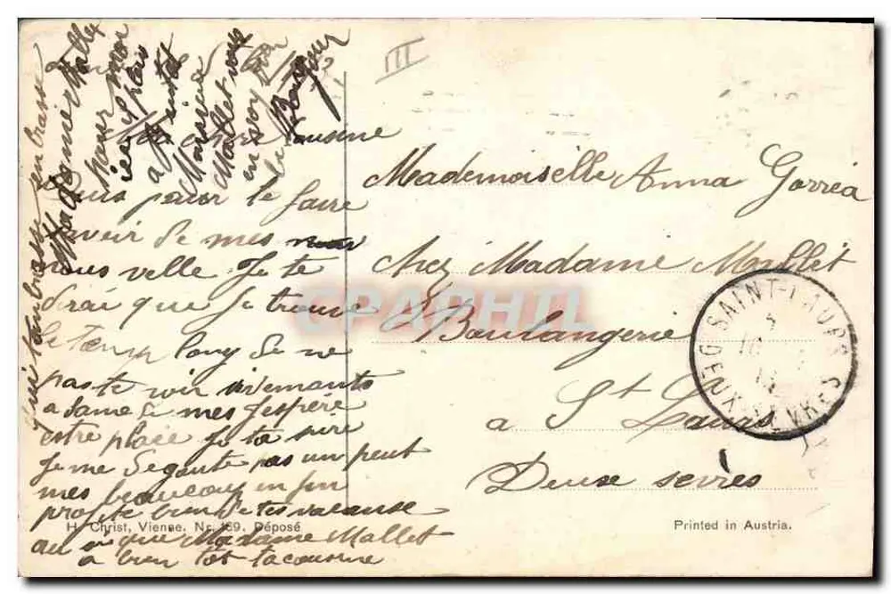 Junge Frau in einem violetten Hut — Verleger H. Christ, Wien, Nr. 169 — 10-Centimes-Rot-Stempel - Rückseite