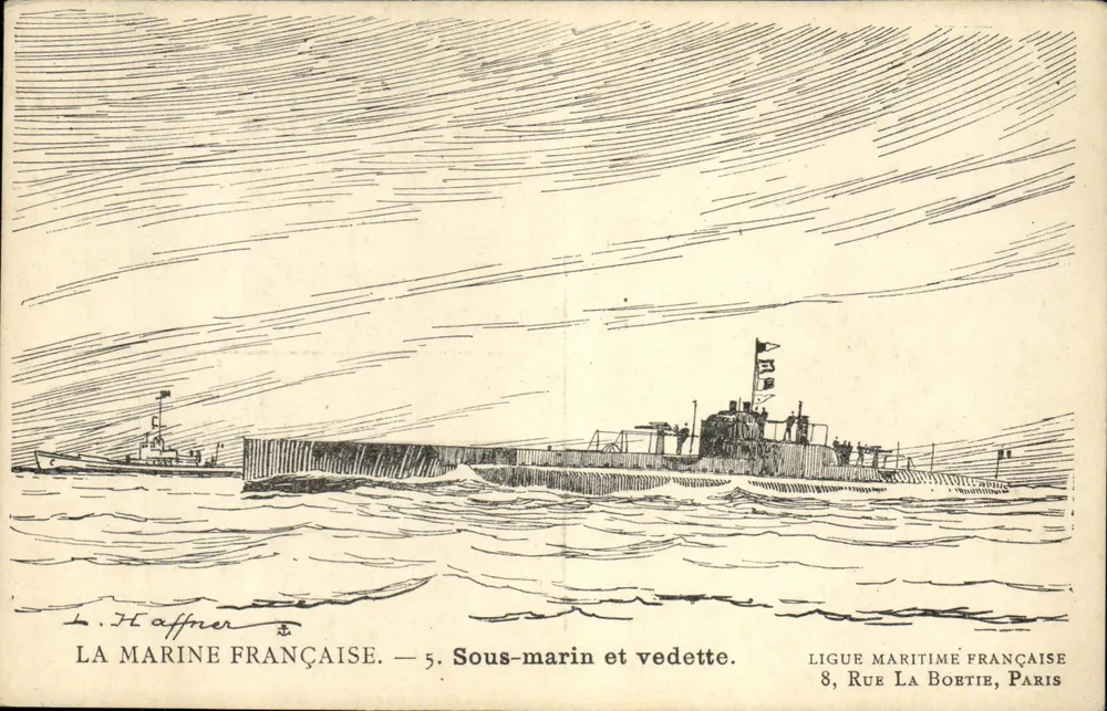 Französische Marine — 5. U-Boot und Schnellboot — Französische Maritime Liga, 8, Rue La Boétie, Paris - Vorderseite