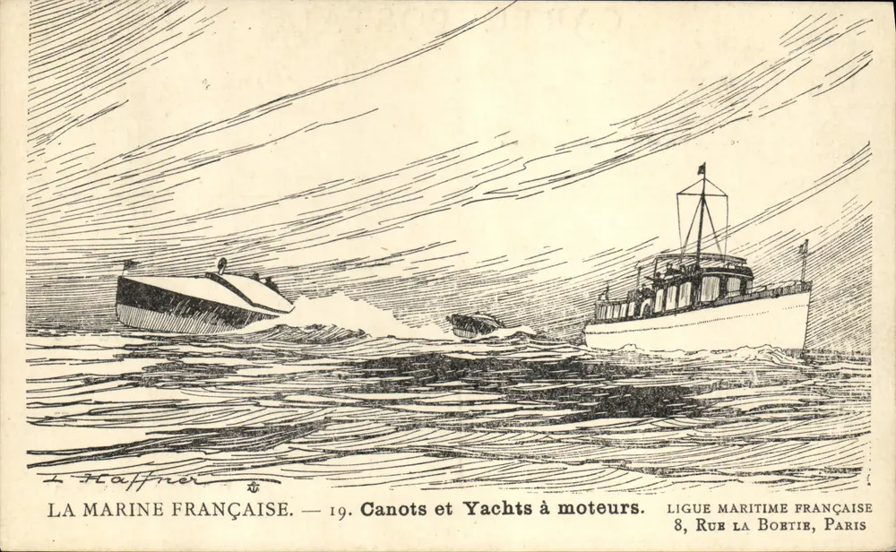 Die Französische Marine — 19. Motorboote und Yachten — Französische Maritime Liga, 8, Rue La Boétie, Paris - Vorderseite