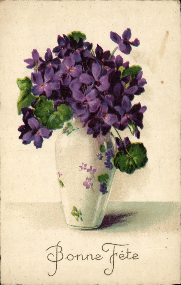 Violetas em um vaso — Boa Festa — editor desconhecido, n° de série 326 - Frente