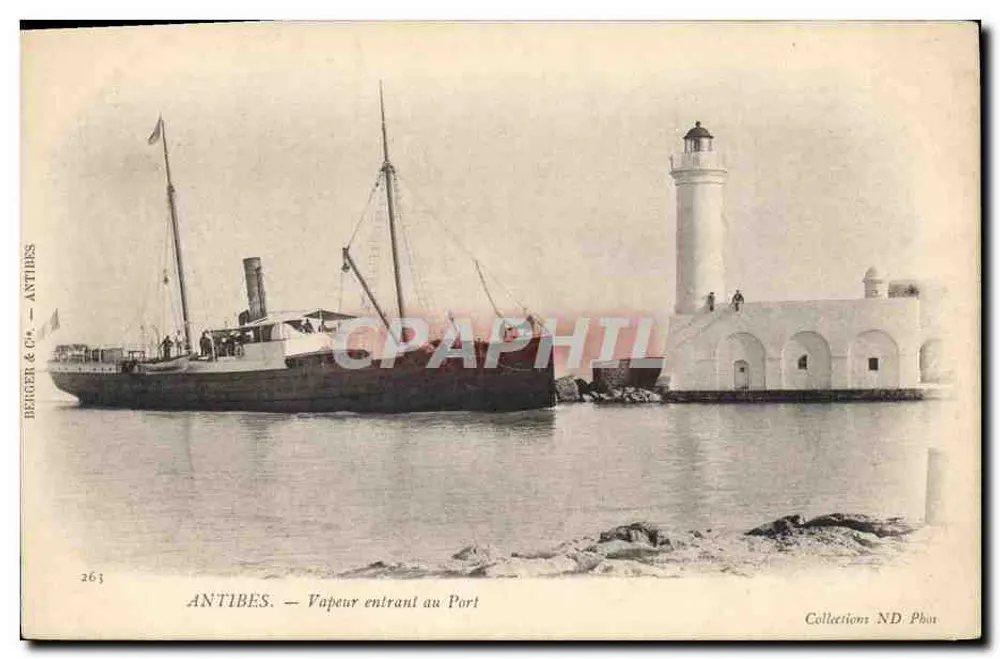 Antibes — Dampfer fährt in den Hafen ein — Berger & Cie, Antibes, n° 263 - Vorderseite