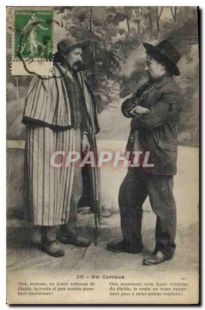 Dwa mężczyźni w Corrèze — humorystyczna scena z wydrukiem tekstu — wydawca nieznany, nr 30 - Awers