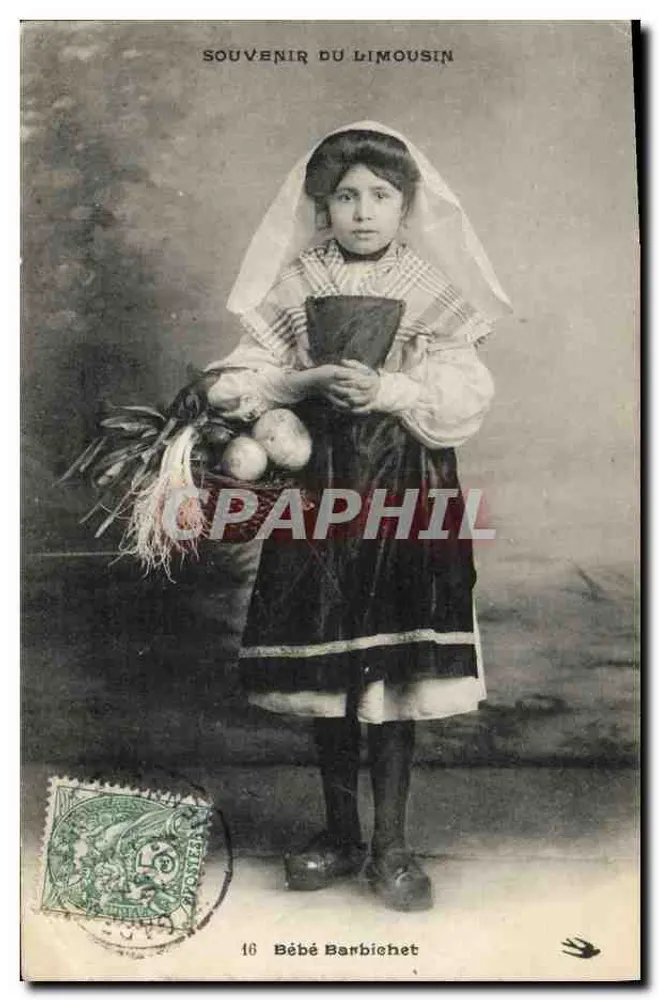 Menina em traje tradicional limousin — Lembrete do Limousin — Bébé Barbichet n°16 - Frente