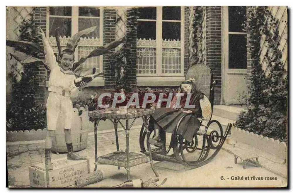 Kinder in Teufelsgewand - Garten-Szene - Verlag CHAMPAGNE MILLER-CARRE & Fils, n°6 - Vorderseite