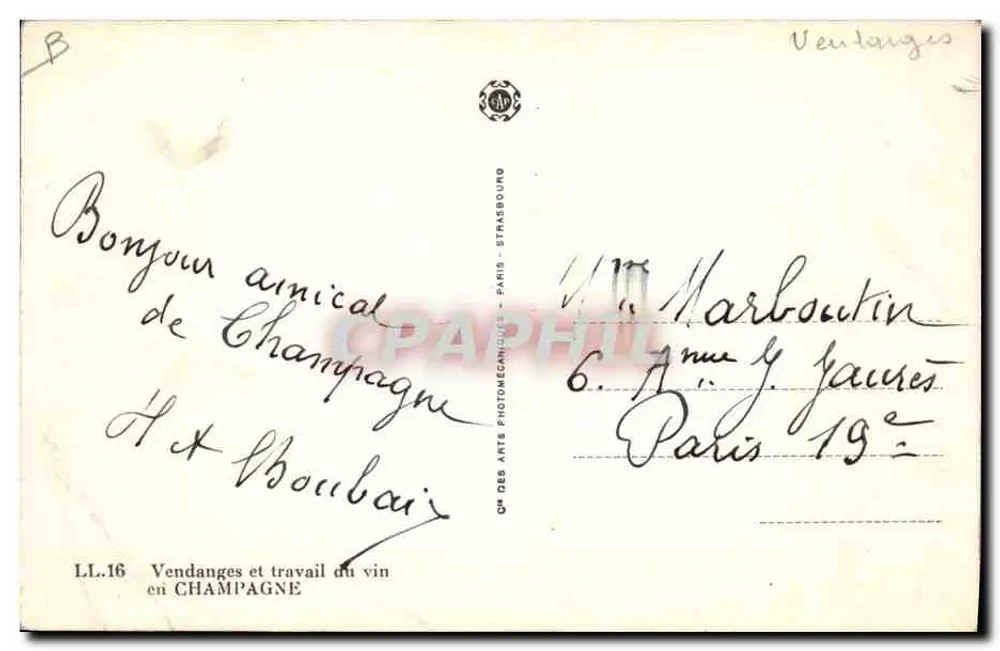 Ernte in der Champagne — LL.16 — QM DES ARTS PHOTOMECA NIQUES - PARIS - STRASBOURG - Rückseite