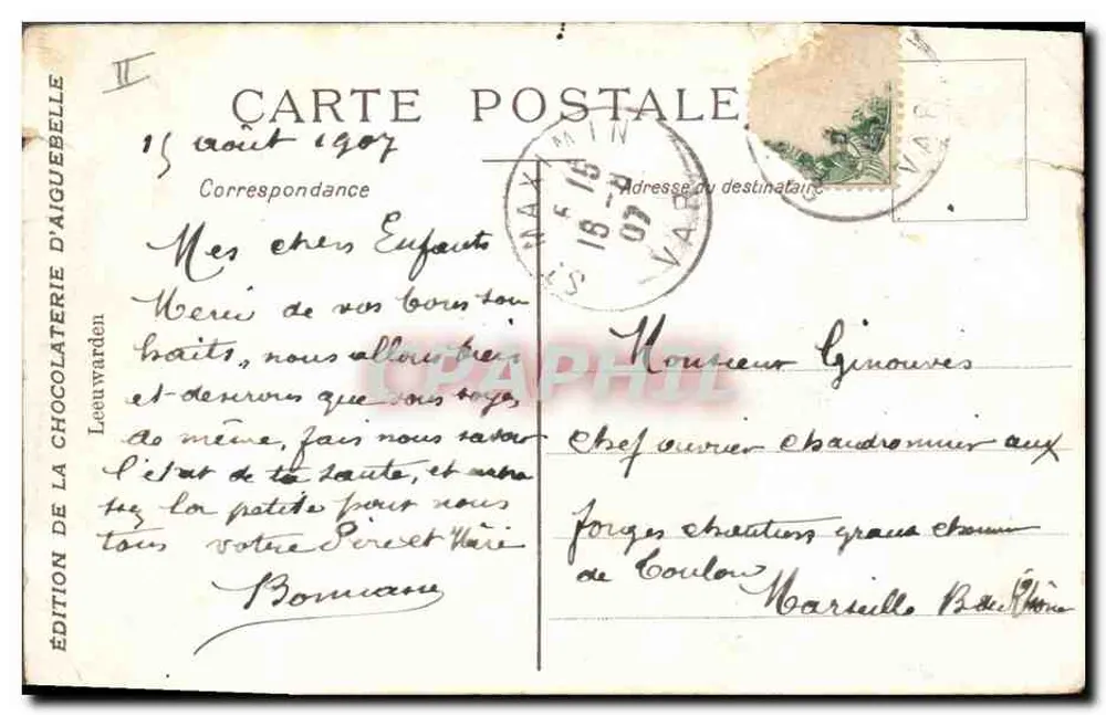 Paysage fluvial avec moulins à vent — Édition de la Chocolaterie d'Aiguebelle, Leeuwarden - Verso