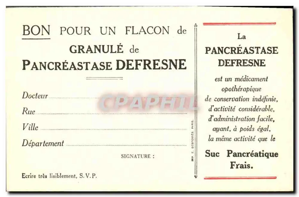 Laboratoires Defresne — E. Vaillant & Cie, Succrs — Paris (6e) - Rückseite
