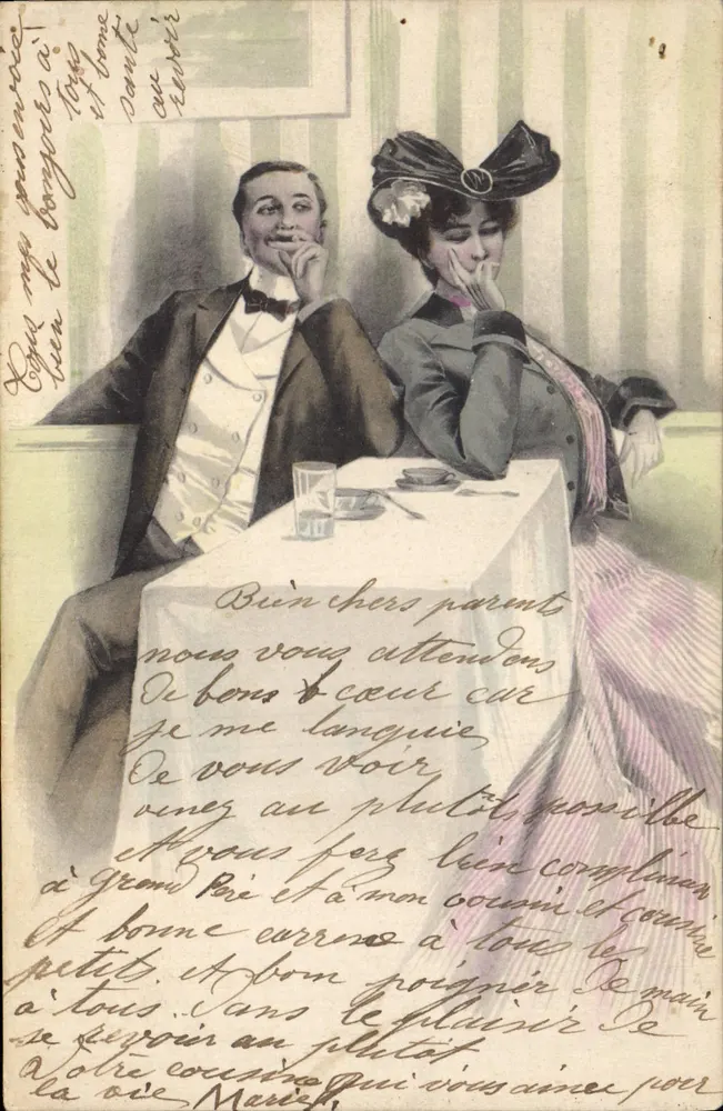 Paar im Restaurant — Hochzeitsreise — A. S. W. Serie No. 6 - Vorderseite