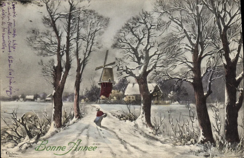 Winterlandschaft mit Windmühle — Verlag R. Gajonien, Nr. 70 - Vorderseite