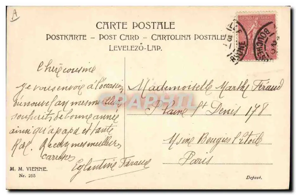 Drei junge Frauen mit Trauben — M. M. VIENNE, Nr. 255 — Paris - Rückseite