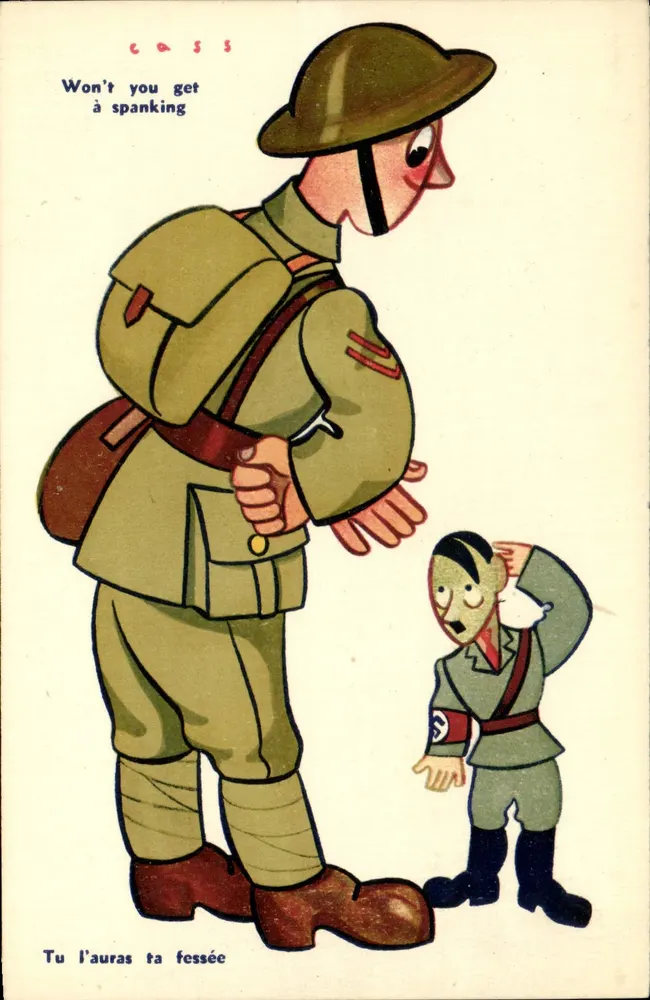 Britischer Soldat und Nazi-Soldat — Antinazistische Karikatur — Verlag ADIA, Nr. 41-413 - Vorderseite
