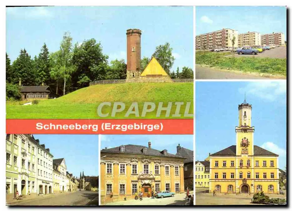 Schneeburg (Erzgebirge) — vista panorâmica com torre, edifícios e prédio municipal - Frente