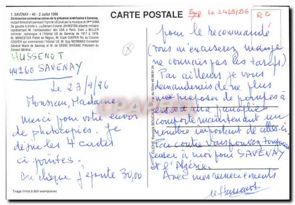 Savenay - 2. Juli 1988 — Gedenkfeier — Limitierte Ausgabe von 500 Exemplaren - Rückseite