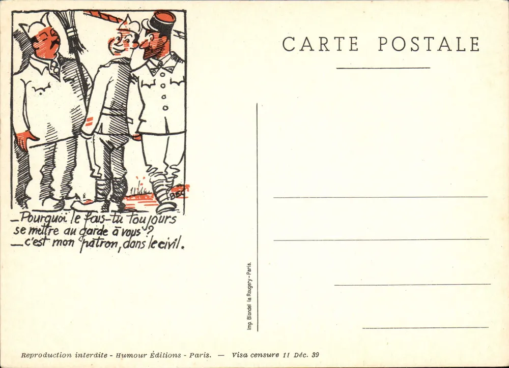 Soldados e civil — humor militar — Humour Éditions, Paris - Frente