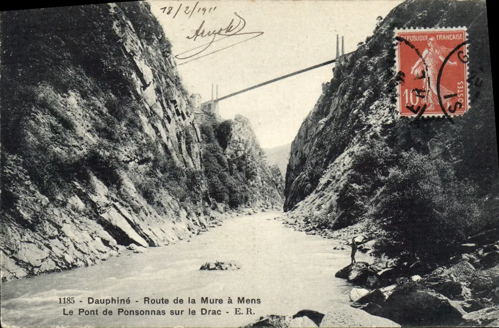 Die Brücke von Ponsonnas über den Drac - Dauphiné — Route von Mure nach Mens — E.R. — n°1185 - Vorderseite