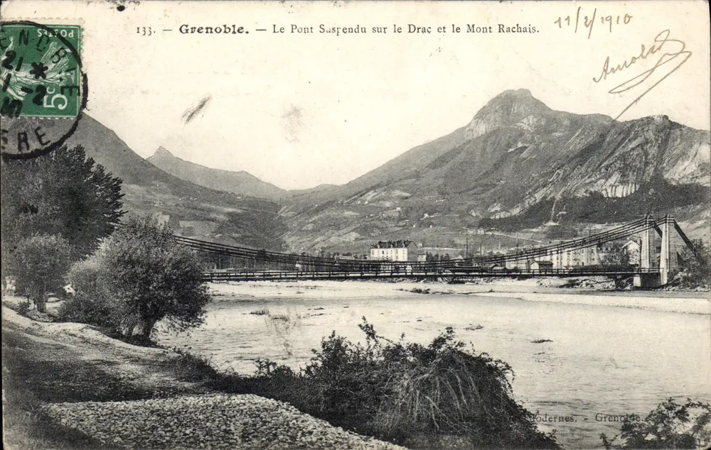 Grenoble — Die Hängebrücke über den Drac und der Mont Rachais — Verlag Modernes, Nr. 133 - Vorderseite