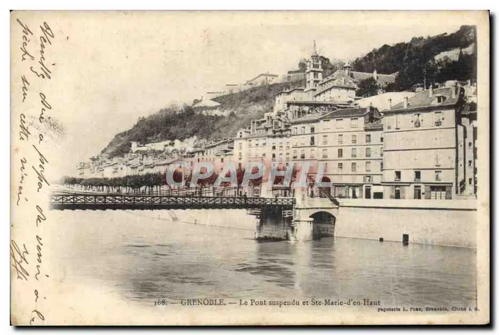 Grenoble — Der Hängebrücke und Ste-Marie-d'en-Haut — Papeterie L. Pons, Grenoble, Cliché J. G. - Vorderseite